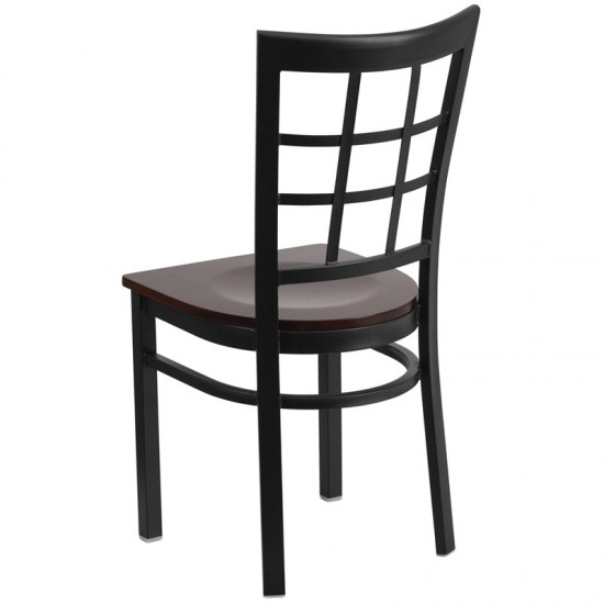 Black Window Back Metal Restaurant Chair - Walnut Wood Seat