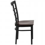 Black Window Back Metal Restaurant Chair - Walnut Wood Seat