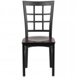 Black Window Back Metal Restaurant Chair - Walnut Wood Seat