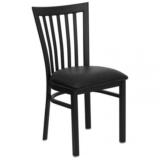 Black School House Back Metal Restaurant Chair - Black Vinyl Seat