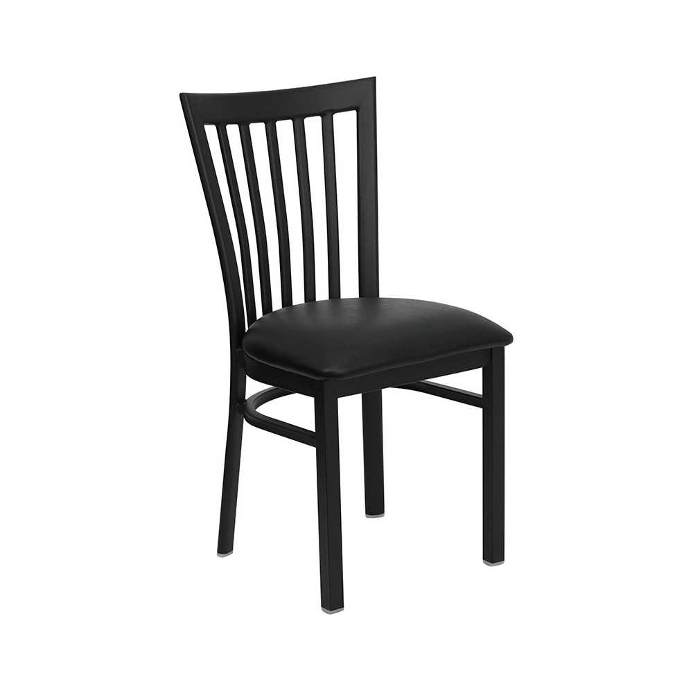 Black School House Back Metal Restaurant Chair - Black Vinyl Seat