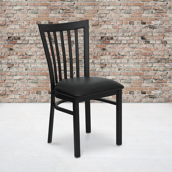 Black School House Back Metal Restaurant Chair - Black Vinyl Seat