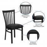 Black School House Back Metal Restaurant Chair - Black Vinyl Seat