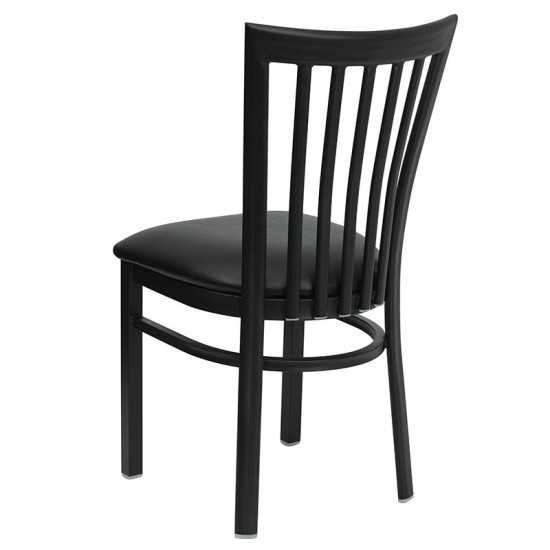 Black School House Back Metal Restaurant Chair - Black Vinyl Seat