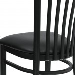 Black School House Back Metal Restaurant Chair - Black Vinyl Seat