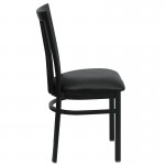 Black School House Back Metal Restaurant Chair - Black Vinyl Seat