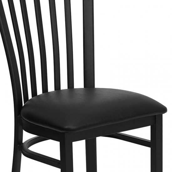 Black School House Back Metal Restaurant Chair - Black Vinyl Seat