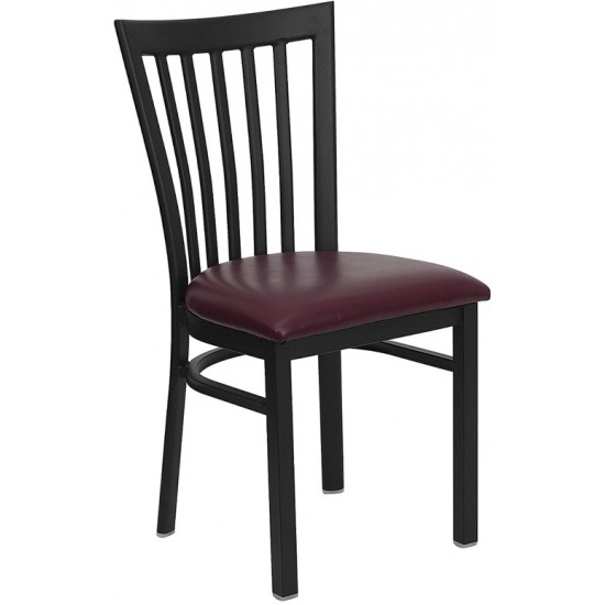 Black School House Back Metal Restaurant Chair - Burgundy Vinyl Seat