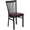 Black School House Back Metal Restaurant Chair - Burgundy Vinyl Seat