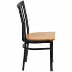 Black School House Back Metal Restaurant Chair - Natural Wood Seat