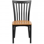 Black School House Back Metal Restaurant Chair - Natural Wood Seat