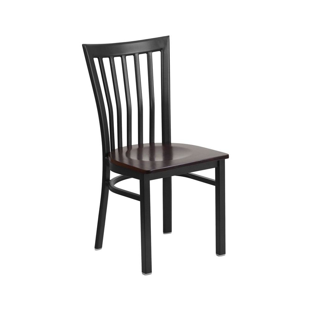 Black School House Back Metal Restaurant Chair - Walnut Wood Seat Black School House Back Metal Restaurant Chair - Walnut Wood Seat