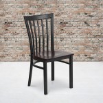 Black School House Back Metal Restaurant Chair - Walnut Wood Seat