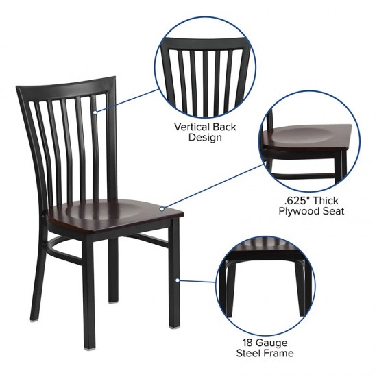 Black School House Back Metal Restaurant Chair - Walnut Wood Seat