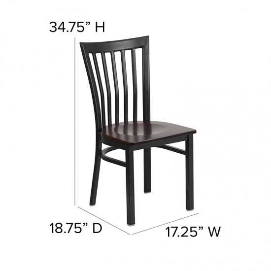 Black School House Back Metal Restaurant Chair - Walnut Wood Seat