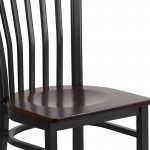 Black School House Back Metal Restaurant Chair - Walnut Wood Seat