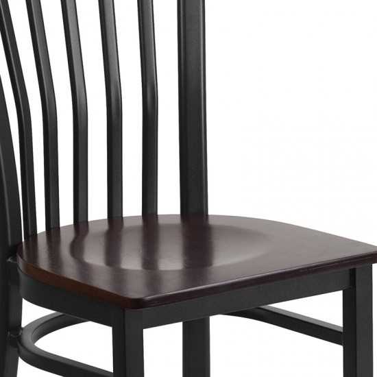 Black School House Back Metal Restaurant Chair - Walnut Wood Seat