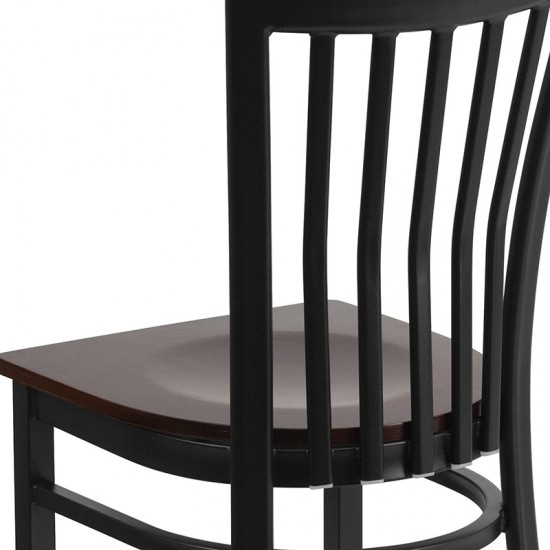 Black School House Back Metal Restaurant Chair - Walnut Wood Seat