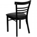 Black Three-Slat Ladder Back Metal Restaurant Chair - Black Vinyl Seat