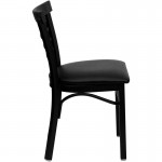 Black Three-Slat Ladder Back Metal Restaurant Chair - Black Vinyl Seat