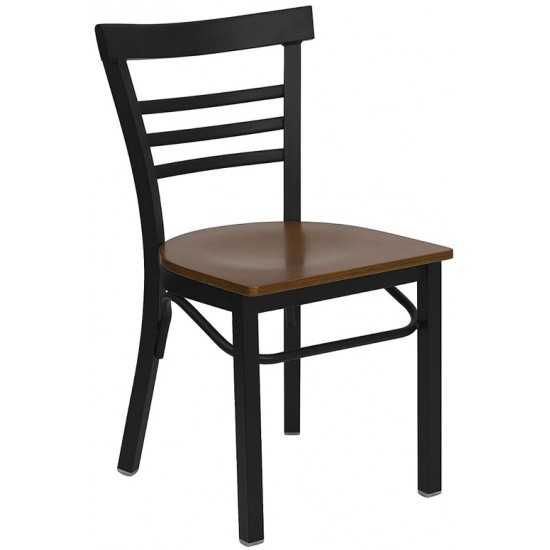 Black Three-Slat Ladder Back Metal Restaurant Chair - Cherry Wood Seat