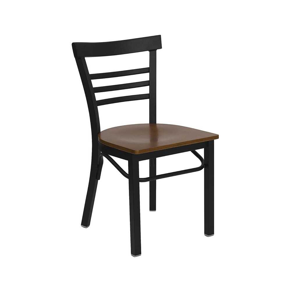 Black Three-Slat Ladder Back Metal Restaurant Chair - Cherry Wood Seat