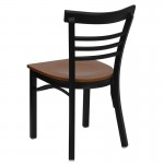 Black Three-Slat Ladder Back Metal Restaurant Chair - Cherry Wood Seat