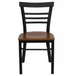 Black Three-Slat Ladder Back Metal Restaurant Chair - Cherry Wood Seat