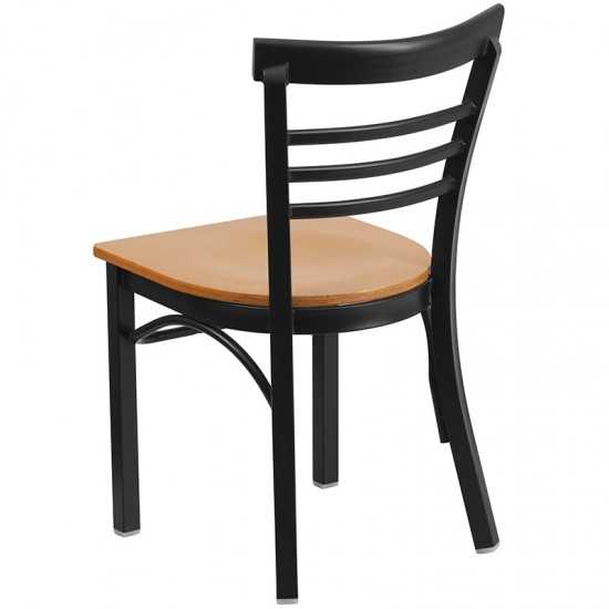 Black Three-Slat Ladder Back Metal Restaurant Chair - Natural Wood Seat