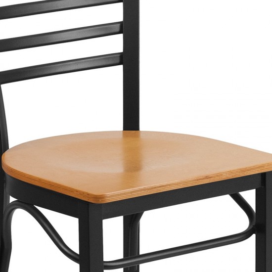 Black Three-Slat Ladder Back Metal Restaurant Chair - Natural Wood Seat