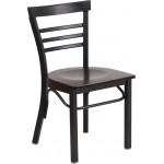 Black Three-Slat Ladder Back Metal Restaurant Chair - Walnut Wood Seat