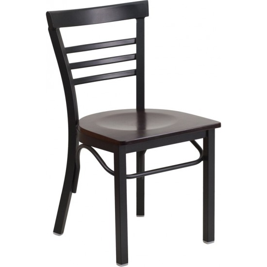 Black Three-Slat Ladder Back Metal Restaurant Chair - Walnut Wood Seat