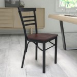 Black Three-Slat Ladder Back Metal Restaurant Chair - Walnut Wood Seat