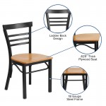 Black Three-Slat Ladder Back Metal Restaurant Chair - Walnut Wood Seat