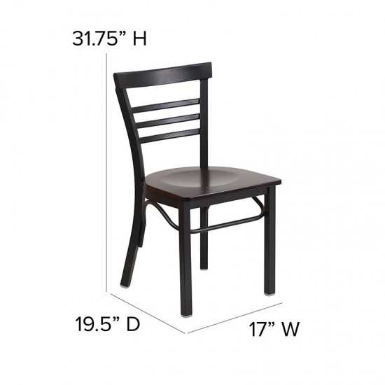 Black Three-Slat Ladder Back Metal Restaurant Chair - Walnut Wood Seat