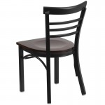 Black Three-Slat Ladder Back Metal Restaurant Chair - Walnut Wood Seat