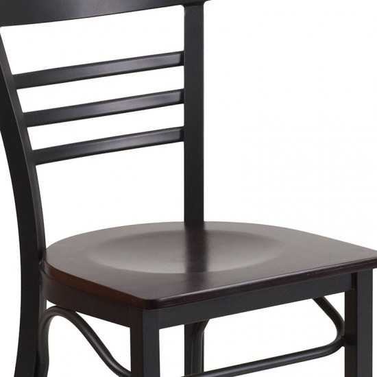 Black Three-Slat Ladder Back Metal Restaurant Chair - Walnut Wood Seat