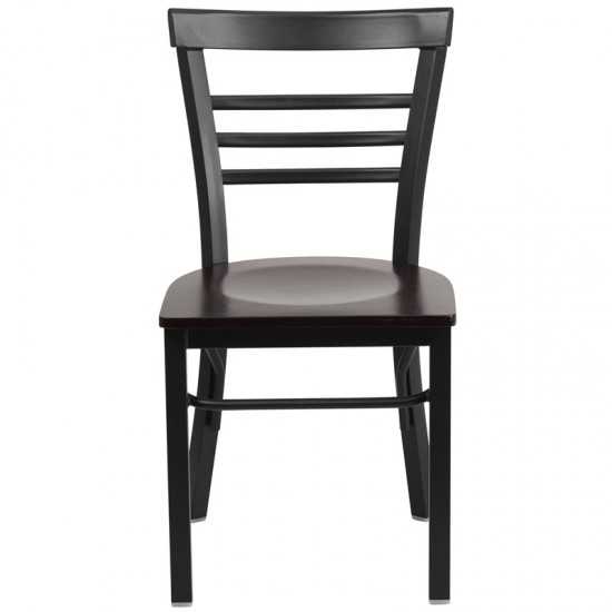 Black Three-Slat Ladder Back Metal Restaurant Chair - Walnut Wood Seat