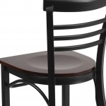 Black Three-Slat Ladder Back Metal Restaurant Chair - Walnut Wood Seat