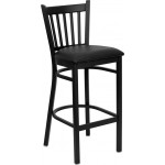 Black Vertical Back Metal Restaurant Barstool - Black Vinyl Seat