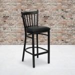 Black Vertical Back Metal Restaurant Barstool - Black Vinyl Seat