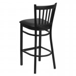 Black Vertical Back Metal Restaurant Barstool - Black Vinyl Seat