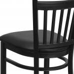 Black Vertical Back Metal Restaurant Barstool - Black Vinyl Seat