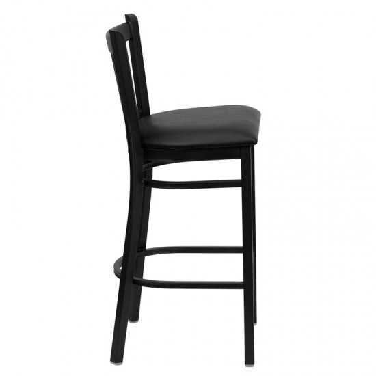 Black Vertical Back Metal Restaurant Barstool - Black Vinyl Seat