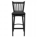 Black Vertical Back Metal Restaurant Barstool - Black Vinyl Seat