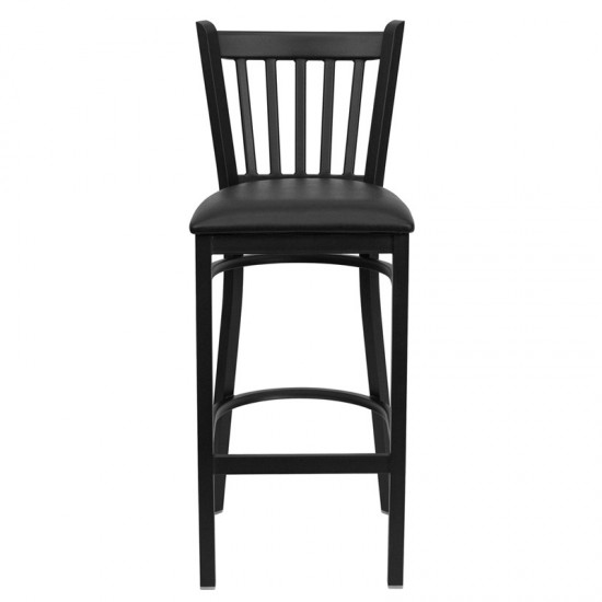 Black Vertical Back Metal Restaurant Barstool - Black Vinyl Seat