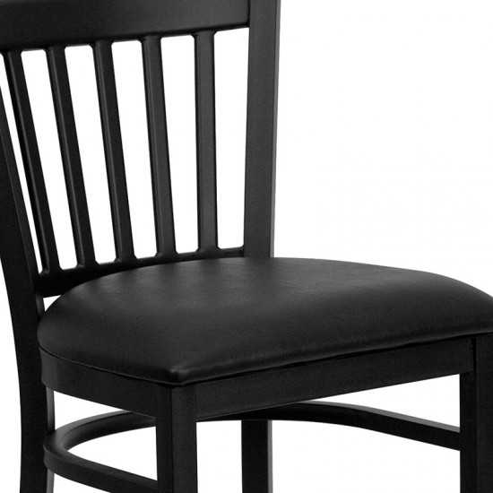 Black Vertical Back Metal Restaurant Barstool - Black Vinyl Seat