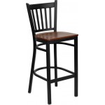 Black Vertical Back Metal Restaurant Barstool - Cherry Wood Seat