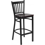 Black Vertical Back Metal Restaurant Barstool - Mahogany Wood Seat