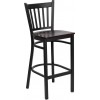 Black Vertical Back Metal Restaurant Barstool - Mahogany Wood Seat